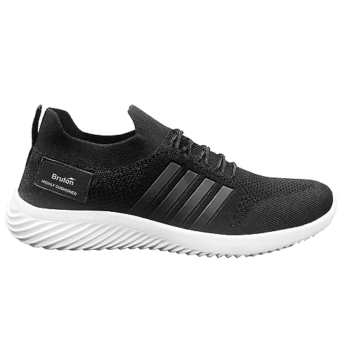 Image of BRUTON Men's Running Shoes | Lightweight Sports Shoes for Walking, Gym, Training Breathable Mesh Lace-Up Sneakers | Black