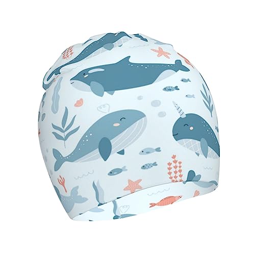 Walrus Animal Ocean Pattern Kids Beanie Hats Warm Knit Beanie Cap Skull Caps Gifts Decor for Boys Girls White
