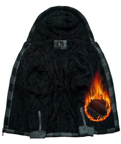 Image of GEEK LIGHTING Boys Flannel Jacket Sherpa Lined Hoodies Zip Up Fleece Plaid Shirt Jackets Winter Outdoor Coat Warm
