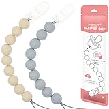 Panny & Mody Pacifier Clip Silicone Rose Flower Teethers BPA Free Binky Holder Soother Chains for Baby Girls(2 Pack, Pink+Grey)