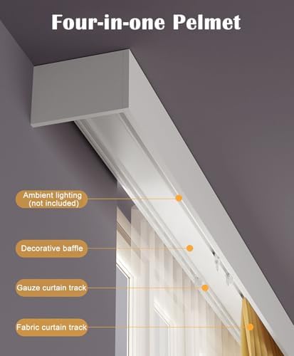 Customizable Metal Curtain Pelmet Box with Double Track - Versatile Valance for Ceiling or Wall Mount, Ideal for Bedroom & Living Room Windows Decor.