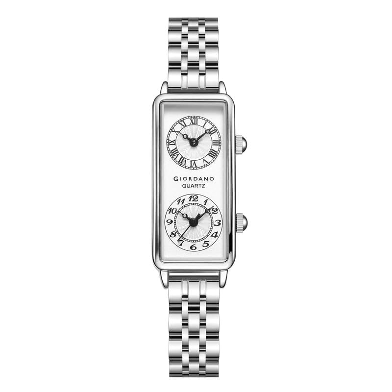 Stylish Analog Quartz Watch for Women with Rectangular Dual Dial Display, Roman & Arabic Numerals & Stainless Steel Strap-image-35
