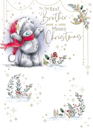 Me To You Tatty Teddy To The Best Brother Christmas Card Tatty Teddy In Santa Hat 5x7ins - Official Collection
