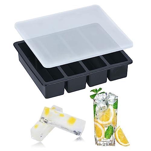 製氷皿 製氷器 四角氷 4穴 ブラック シリコン 蓋付き 細長い 氷つくる容器 ゼリー飲料 果物 透明氷 ロックアイス ビール 取出し簡単 氷作る容器 小型製氷機 家庭用 四隅型 氷つくる容器 冷凍 キッチン用品