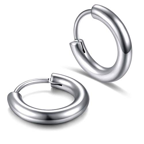 Huggie Hoop Earrings G23 Titanium Cartilage Lobes Earrings Hoop for Men Women Girls Boy(Silver 3X14)