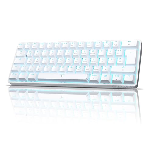 Dierya DK61SE-D Gaming Tastatur 60 Prozent Mechanische Rote Schalter,QWERTZ Deutsches Layout,Ultra-Compact Mini 61 Keys Keyboard,Anti-Ghosting,Typ-C-Datenkabel für PC Windows Gamer Typist,Weiß