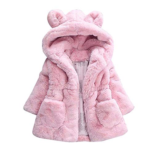 MOMKER Kid Girls Fur 3D Cartoon Ear Hooded Coats Winter Thick Warm Long Sleeve Jackets Outerwear(Pink,5-6Y)
