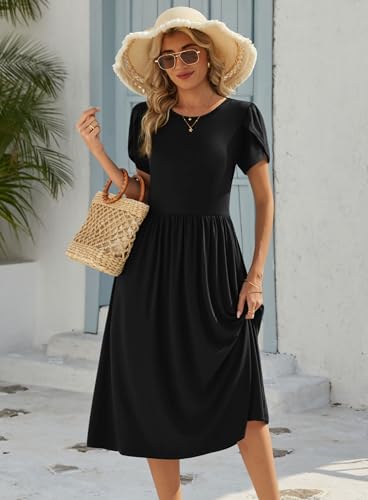 Image of Zeagoo Womens Summer Dresses Casual Aline Midi Dress Short Sleeve Floral Tshirt Dress Flowy Beach Sundresses with Pockets