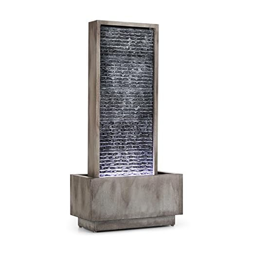 Blumfeldt Imperia - Fuente de jardín, Fuente Decorativa, Bomba de 10 W, Protección IPX8, Canal de Agua de 35 x 75 cm, 10 m de Cable, LED, para Exteriores e Interiores, Galvanizado, Gris