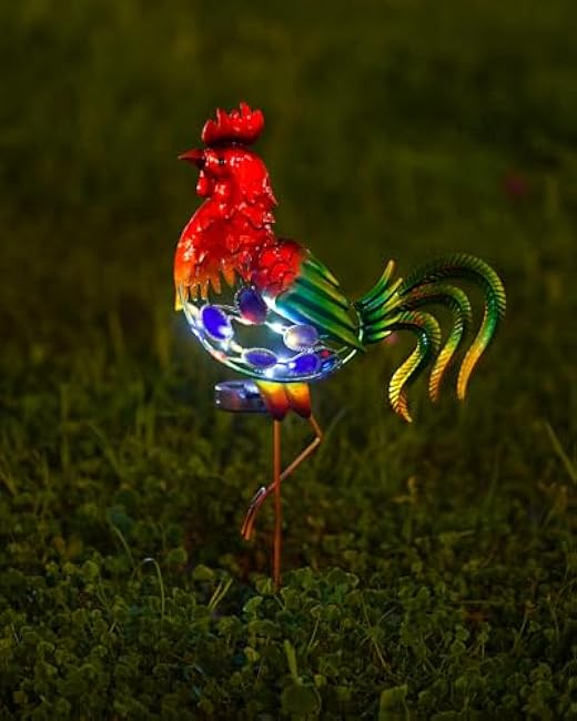 GDF 20 Chicken Decor - Outdoor Rooster Decor Solar Lights -Metal Rooster Garden Decorations for Yard Pathway Lawn Patio Courtyard, Gifts for Her/Him (Updated)