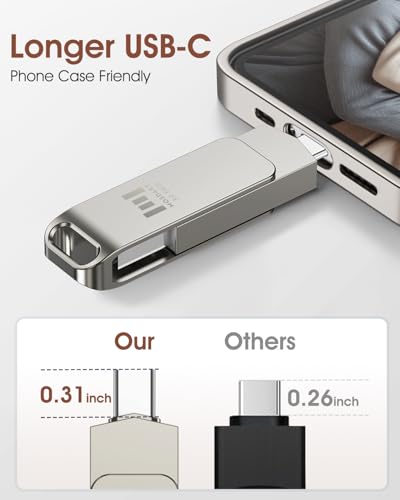 Image of MOSDART 64GB USB C 3.2 Fast Speed C and A Dual Flash Drive, exFAT Memory Stick with Keychain Loop, for iPhone 15,16,17, Android Phone, iPad, MacBook, Silver