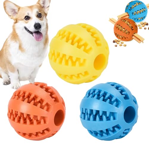 VMINOG 3 Stück Hundeball mit Zahnpflege, Snackball Futterball Ø 6cm, Wurfball Futterball Futterspielzeug Hund,Lernspielzeug für Große&Kleine,Kauspielzeug aus Naturgummi
