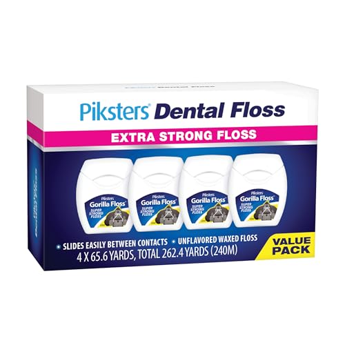Image of Piksters Dental Floss, 4 Pack (262.4 Yds), Extra Strong Dental Floss, Plaque Remover for Teeth, Shred Resistant, Smooth Gliding, Waxed, Deep Cleaning Teeth Flosser, Oral Care for Adults & Kids