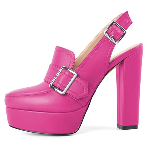 Image of Women's High Heel Loafers Platform Pumps Round Toe Heels Chunky Heel Pumps Stylish Comfortable 4.8 Inch Slingback Heels
