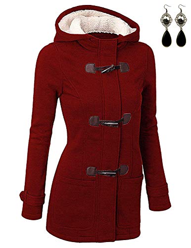 BYD Mujeres Hoodie Chaquetas Sudaderas con Capucha Encapuchada Abrigo con Horn Botones Jacket Cardigans Tops,Rojo,Medium