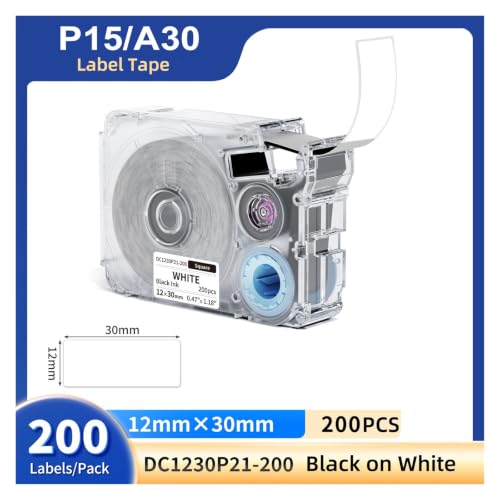 Cinta para rotuladora A30 P15 de 12 x 30 mm, rollo continuo blanco autoadhesivo 2