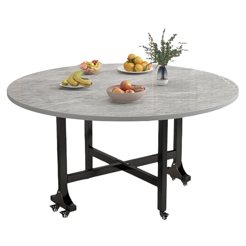 Mesa de comedor plegable portátil con ruedas, multifuncional, extensible, redonda, para espacios pequeños, ideal para cocina, dormitorio o sala de estar, diseño de ahorro de espacio (color claro)