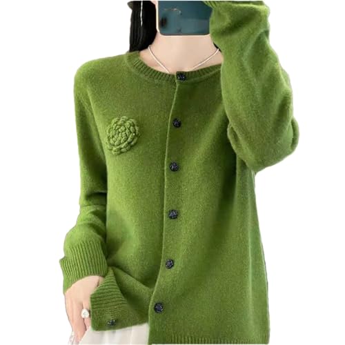 Women's Winter Button Front Cardigan Flower Long Sleeve O-Neck Knit Sweater Coat