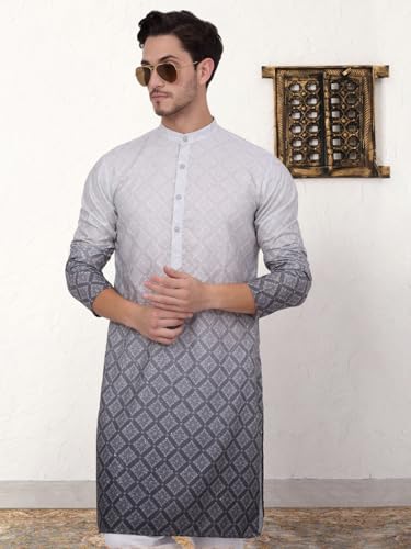 Image of Jompers Thread Work & Sequin Embellished Printed Kurta Set for Men Cotton Blend
