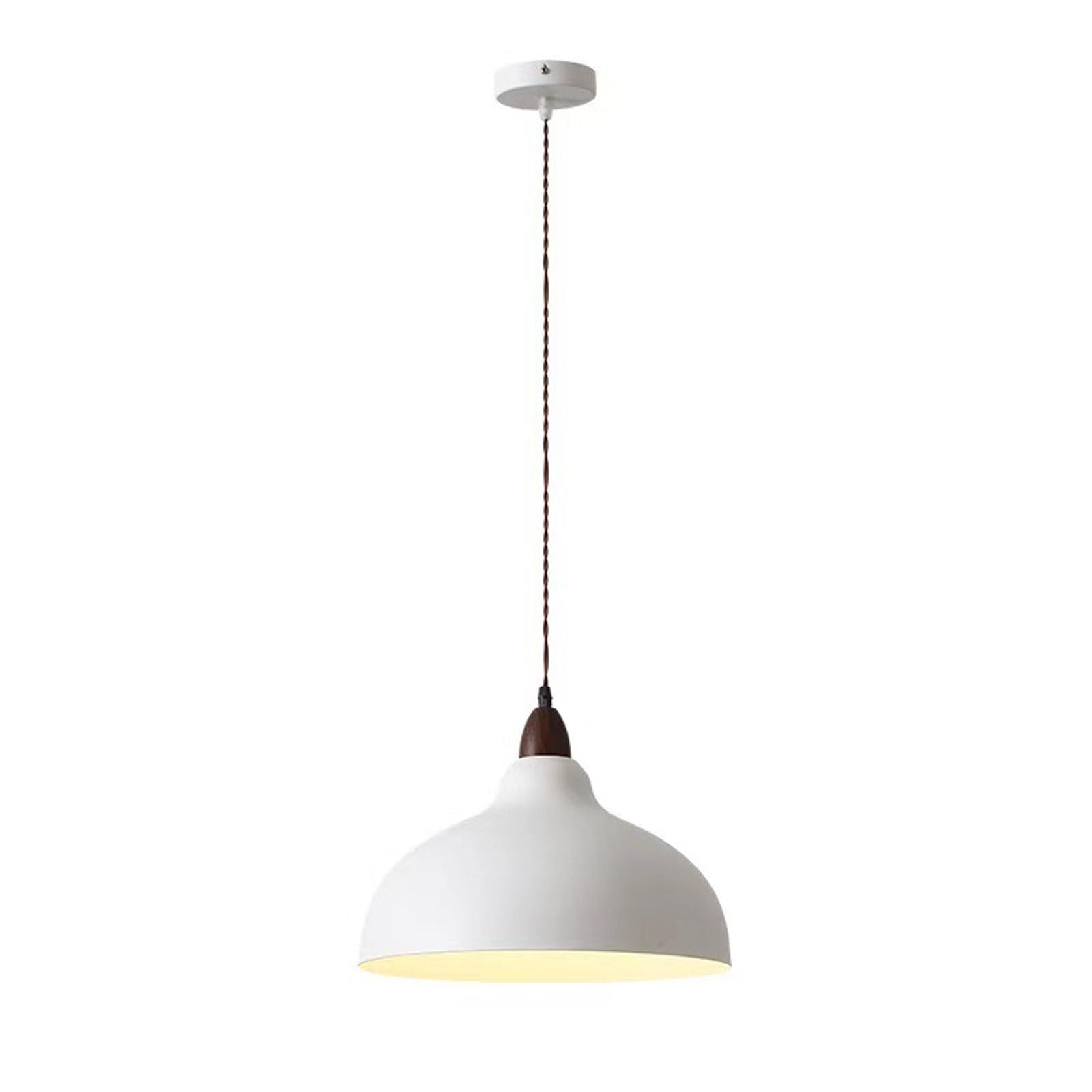 RSZCSMO Off-White Iron Bedside Pendant Light Natural Wood Style 13.78in Hemispherical Solid Wood Decorative Dining Room Hanging Lamp Café, Bar Counter, Study Lighting Fixture