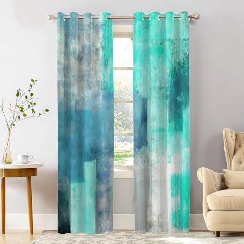 Shrahala Turquoise Abstract Art Blackout Window Curtains, Grey Modern Painting Thermal Insulated Curtains Grommet Top Window Drapes for Living Room, Bedroom (2 Panels,52 x 84 in) — image 1