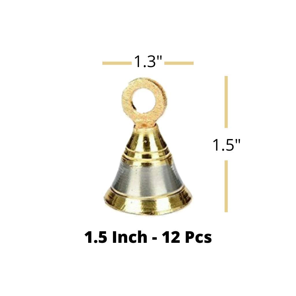 Denique Brass Hanging Pooja Bell for Festival Home/Office Temple Decoration Ghanti .H-4 C.M,Gold & Silver.Pack of (4) 2