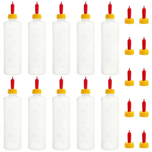 Okllen 10 Sets 400ml Lamb Feeding Bottle with 20 Nipples Plastic Goat Milk Feeder for Goats Lambs Small Animal Pet Drink Bottle Reusable Silicone Nipple for Farm Livestock Feeding