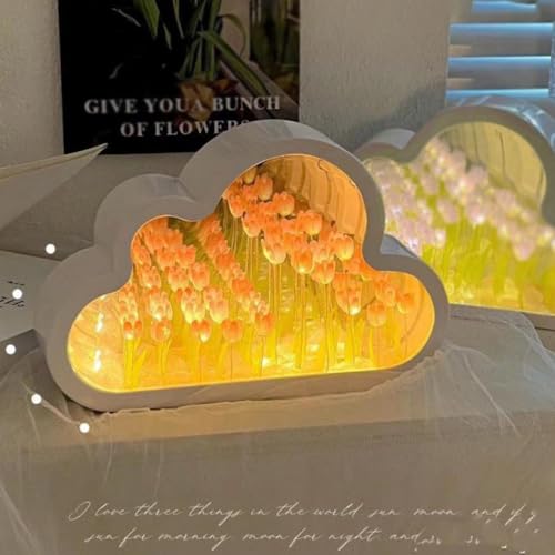 Image of LOGAZOO (20 Flower) Mothers Day Gifts for mom Tulip Lamp Night Light with Mirror, Assembled Artificial Flower Lamp Table Light Bedroom Decoration Gift for Women Girlfriend Sisters Desk Table Decor
