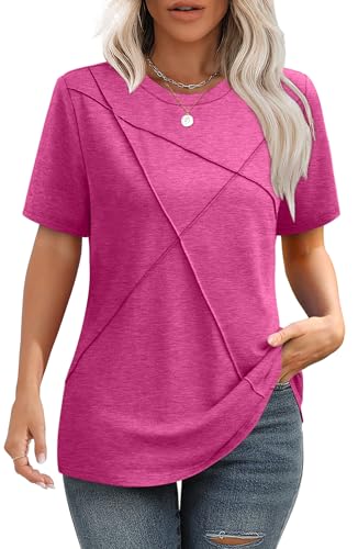 Image of XIEERDUO Womens Summer Tops 2026 Pleated Round Neck Short Sleeve Shirts Business Casual
