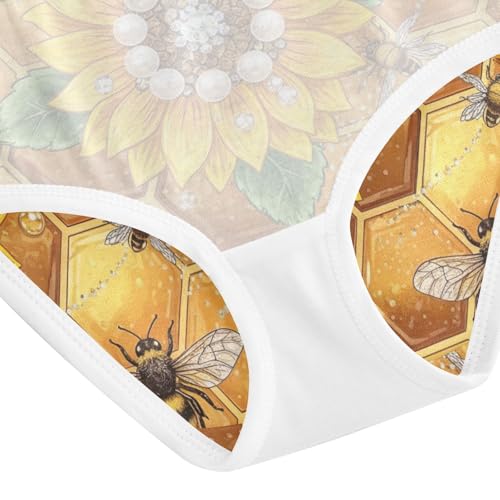 Bees Sunflowers Honeycomb Yellow Toddler Girls Underwear, Girls Cotton Underwear, 2T–8 Years4