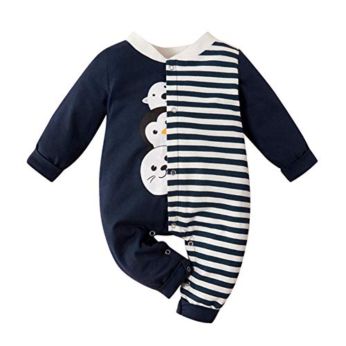 BOBORA Infant Baby Boys Girls Long Sleeves Carton Animal Jumpsuits Romper Pajamas Navy