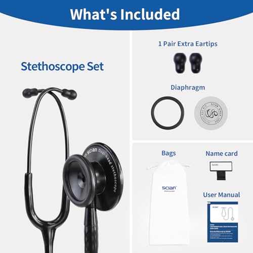 Image of Scian 30G-BK Stethoscope - Lightweight Design, Satin Tube - Essential Black Nurse Gear