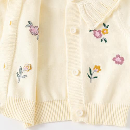 Baby Girl Knit Cardigan Sweater with Ruffle Collar, Embroidered Flowers,Toddler Coat4