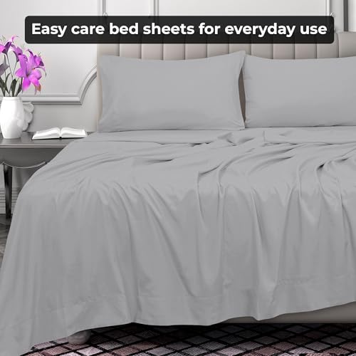 Image of Royale Linens Full Flat Sheet - Ultra Soft Brushed 1800 Microfiber Flat Sheets Only - Wrinkle Free & Stain Resistant - Hotel Quality Top Sheet for Bed (Full, Silver)