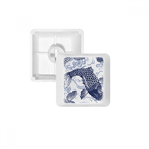 Keycaps PBT bleu motif carpe japonaise R1 pour clavier mécanique blanc