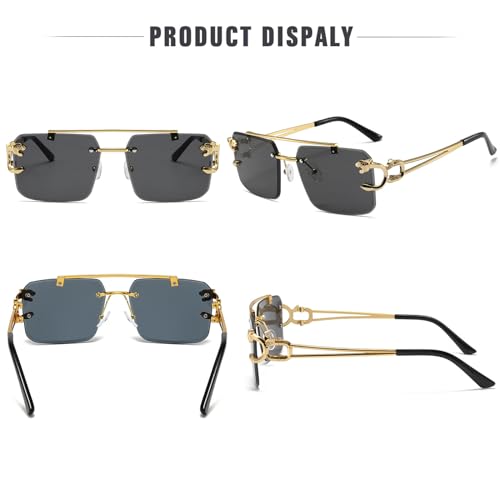 Image of JUDOO Rimless Rectangle Sunglasses for Men Women Fashion Hip hop Frameless Designer Shades Y2K Square Clear Glasses