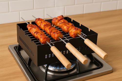Image of Chefman Portable Charcoal & Gas Barbeque Grill | 2-in-1 Outdoor BBQ with 3 Skewers | Portable Tandoor for Home, Travel & Camping