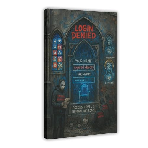 BMtyDG LOGIN DENIED Graffiti Art Style Canvas Poster Wall Art Prints Room Aesthetic Murals Bedroom And Living Decorations Frame 12x18inch