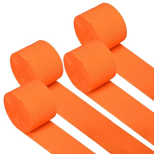 Captain Dcor 4 Orange Streamers 382ft Crepe Paper Streamers Party Decorartions Orange Birthday Decorations Crepe Paper Rolls (1.8 inch x 82 ft/Roll)