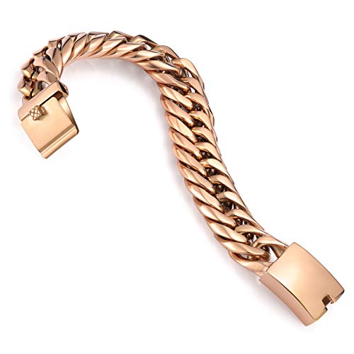 ROWIN&CO Heavy Mens 25mm Wide Stainless Steel Curb Cuban Link Chain Bracelet, Hip Hop Urban Streetwear Jewelry, 9" Wrist Chain, Available in Rainbow/Blue/Rose Gold/Black Chains2