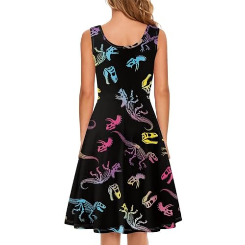 Image of Women Stylish Tank Dresses Sleeveless Round Neck Midi Casual Dress with Pocket for Summer