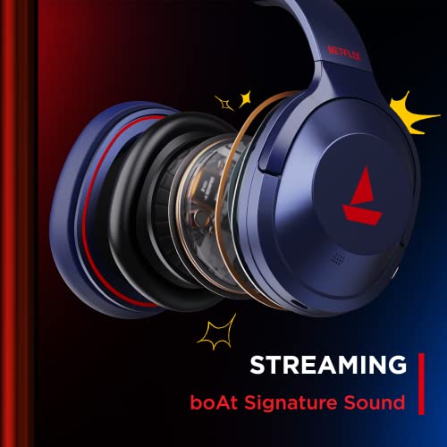 Image of Boat Nirvana 751 ANC Netflix Stream Edition Hybrid Active Noise Cancelling Bluetooth Over Ear Headphones with Up to 65H Playtime, ASAP Charge, Ambient Sound Mode, Immersive Sound, Carry Pouch(Blue)