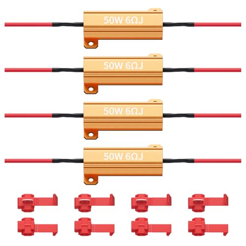 4Pcs 50W 6ohm Load Resistors for LED Turn Signals - Led Load Resistor Kit Fix LED Bulb Hyper Flash Fast Turn Signal Blinking Error Code Durable Heat-Resistant Design (Gets Hot During Use) (4)