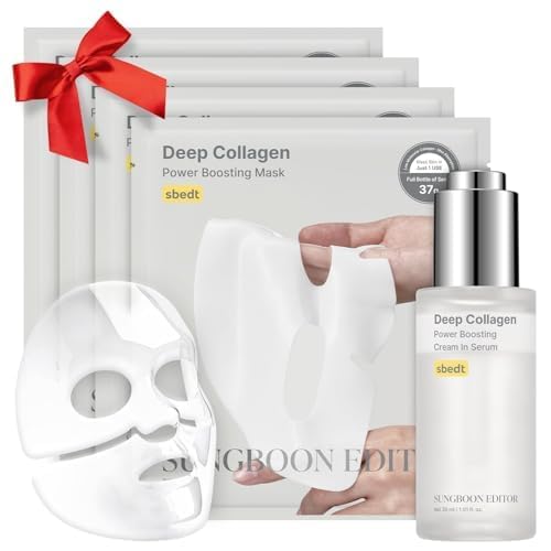 SUNGBOON EDITOR Revitalizing Combo & Smooth-Looking Boosting Duo, Deep Collagen Power Boosting Mask (4ea) & Deep Collagen Power Boosting Cream In Serum, Self-Care Gift Set for Women, Korean Skincare