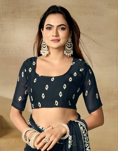 Image of SIRIL Women's Georgette Printed Saree with Unstitched Blouse Piece