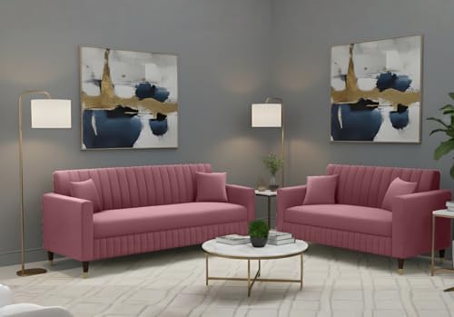 Image of AMATA Omega 3+2 Seater Mauve Colour Suede Velvet Fabric Sofa Set with Two Cushions Perfect for Home Office Guests Living Room (06 Mauve, Omega 3+2 Seater Sofa)(3 Year Warranty)