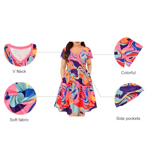 Image of RITERA Plus Size Dresses for Curvy Women Summer Spring Womens Dress V Neck Short Sleeve Casual Dress with Pockets XL-5XL