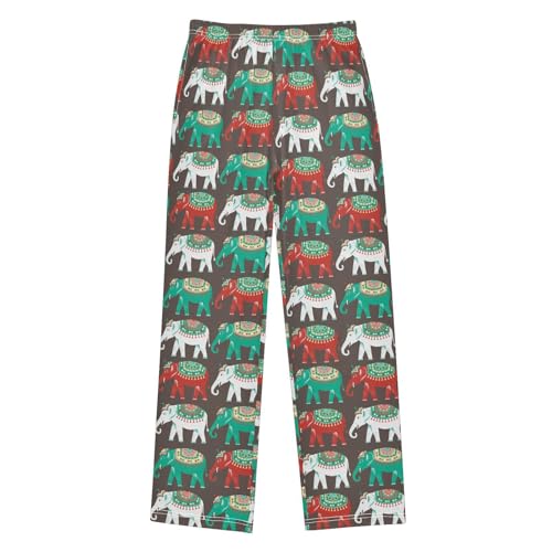 ZZXXB Ethnic Elephants Colorful Boys Long Pants Soft Trousers Elastic Waist Kids Lounge Bottoms with Pockets S-XL