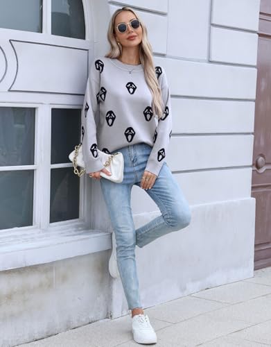Image of Womens Cute Heart Sweater Crew Neck Long Sleeve Pullover Valentines Sweater