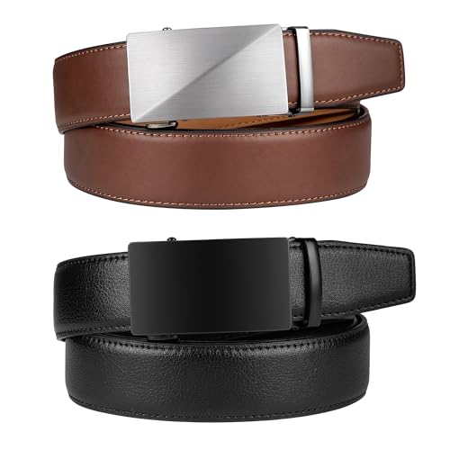 Image of Zitahli Leather Ratchet Belt for Men - 2 Pack Mens belt,Customizable Fit | Everyday Men Dress Pants Belt,Casual Occasion,Classic Style,Gifts for Men on Birthday,Anniversary,Father's Day,and Christmas